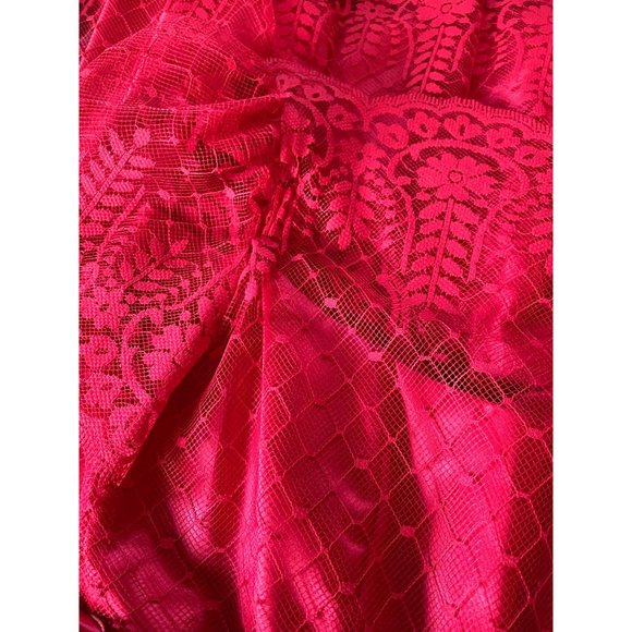 Vintage 60s 70s Holiday Red Cocktail Party Tea Dress Size Small Lace Formal VLV - Picture 8 of 8